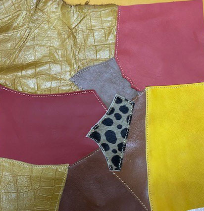 アンティーク調ハンドメイドスツールレザーパッチワークA